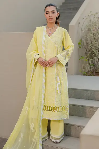 Embroidered Front Bamber Chiffon Dupatta WUC24E30707 by ZELLBURY, Yellow