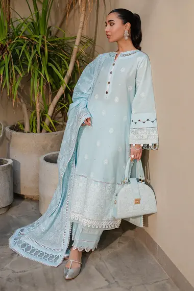 Embroidered Front Paste Printed Denting Lawn Dupatta WUC24E30709 by ZELLBURY, CornflowerBlue