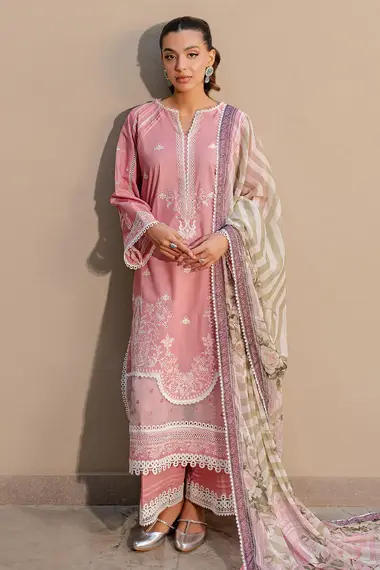 Embroidered Front Printed Bamber Chiffon Dupatta WUC24E30712 by ZELLBURY, Pink