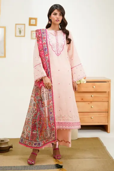 Embroidered Shirt Printed Dupatta by ZELLBURY, LightPink