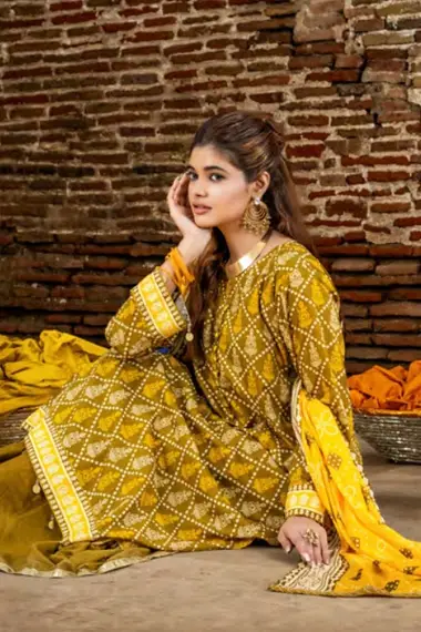 Printed Cambric Shirt And Dupatta by ZESH TEXTILE, GoldenRod