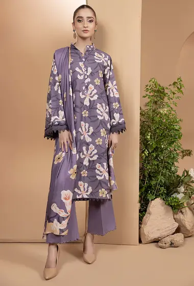 Printed Khaddar Shirt and Printed Wool Shawl D05 by humdum, Purple