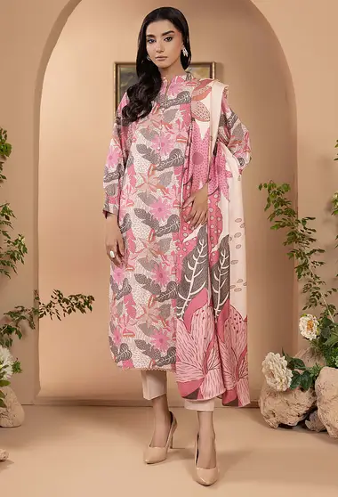 Printed Khaddar Shirt and Printed Wool Shawl D09 by humdum, Pink