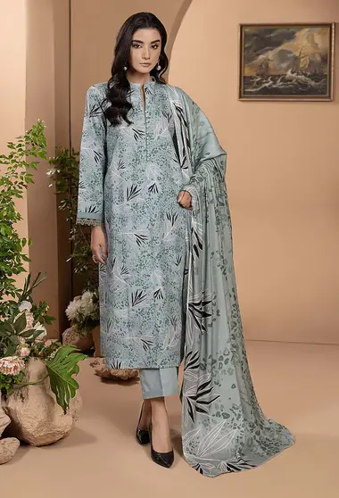 Printed Khaddar Shirt and Printed Wool Shawl D01 by humdum, green