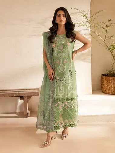 Embroidered Lawn Front Monark Dupatta by PARISHAY, PaleGreen