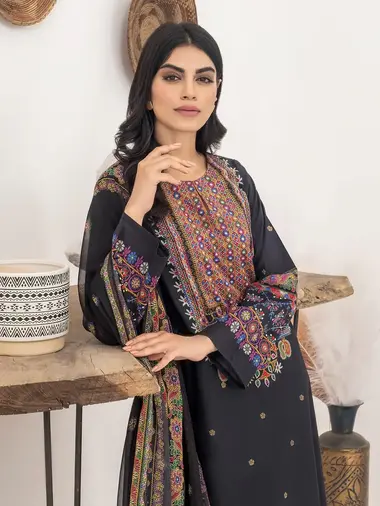 Printed Shirt Chiffon dupatta by LIMELIGHT, Black