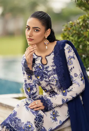 Embroidered karandi shirt and chiffon dupatta D04 by HUMDUM, Purple