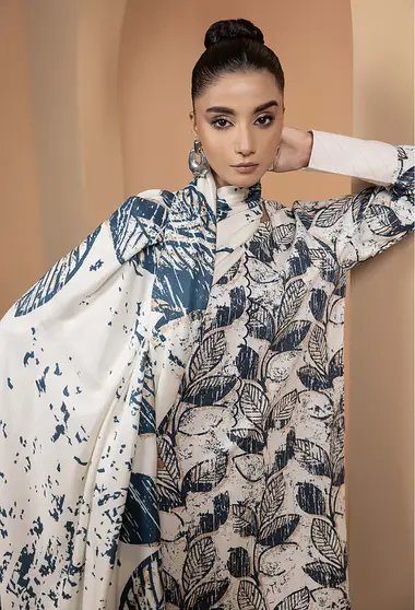 Printed Khaddar Shirt and Printed Wool Shawl  D06 by humdum, white