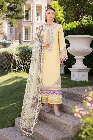 Embroidered Lawn Shirt Chiffon Dupatta by JADE, Yellow