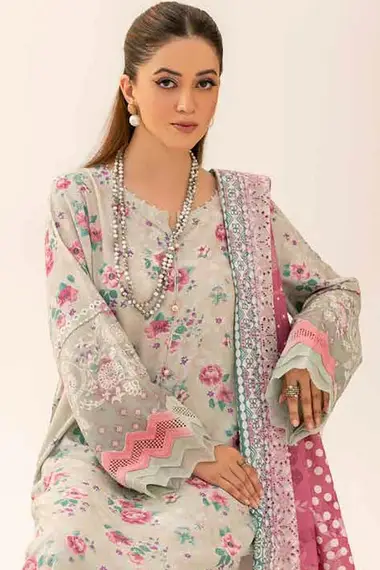 Printed Karandi Shirt Karandi Shirt Embroidered Chickenkari Dupatta AF-138 by riaz arts, DarkGray