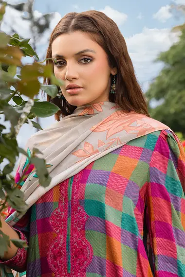 Embroidered Shirt And Shawl ANW4-10 by charizma, Pink