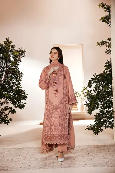 Embroidered Shirt and Pashmina Shawl FSW -1A by FLORENT, Pink