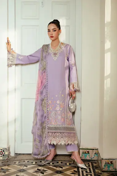 Chickenkari Shirt And Printed Chiffon Dupatta Suhana AV-08 by aabyaan, MediumPurple