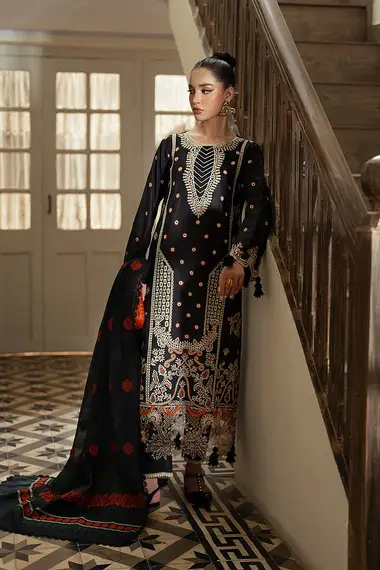 Chickenkari Shirt And Jacquard Dupatta Aymeen AV-09 by aabyaan, Black