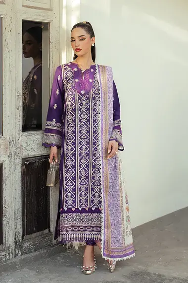 Chickenkari Shirt And Bamboo Slub Printed Dupatta Aymeen AV-02 by aabyaan, MediumPurple