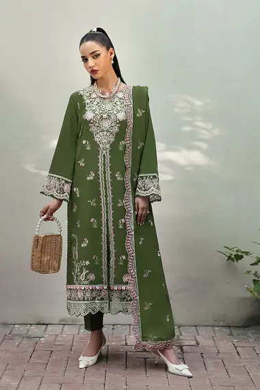 Chickenkari Shirt And Embroidered Cutwork Dupatta Minah AV-01 by aabyaan, DarkGreen