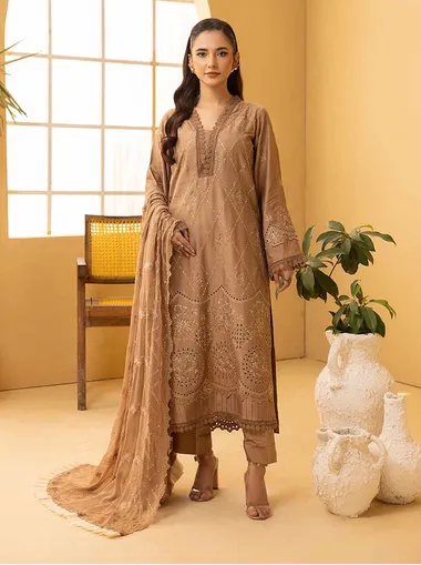 Embroidered Viscose Shirt Embroidered Crinkle Shawl D 05 by aalaya, Brown