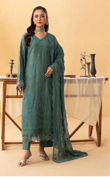 Embroidered Viscose Shirt Embroidered Crinkle Shawl D 03 by aalaya, Green