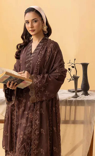 Embroidered Viscose Shirt Embroidered Crinkle Shawl D 02 by aalaya, brown