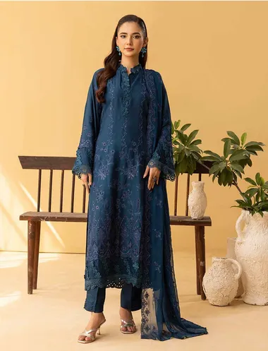 Embroidered Viscose Shirt Embroidered Crinkle Shawl D 07 by aalaya, Blue