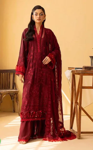 Embroidered Viscose Shirt Embroidered Crinkle Shawl D 01 by aalaya, Red