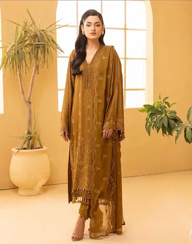 Embroidered Viscose Shirt Embroidered Crinkle Shawl D 08 by aalaya, yellow