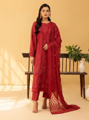 Embroidered Viscose Shirt Embroidered Crinkle Shawl D 06 by aalaya, Red