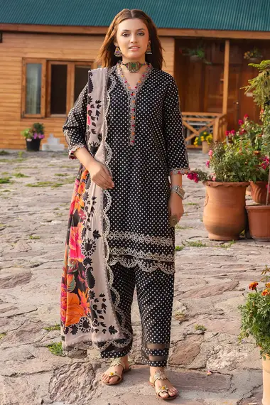 Embroidered Shirt And Shawl ANW4-01 by charizma, Black