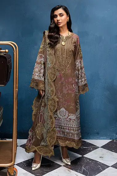 Embroidered Shirt And Chiffon Dupatta NSG-163 by nureh, Brown