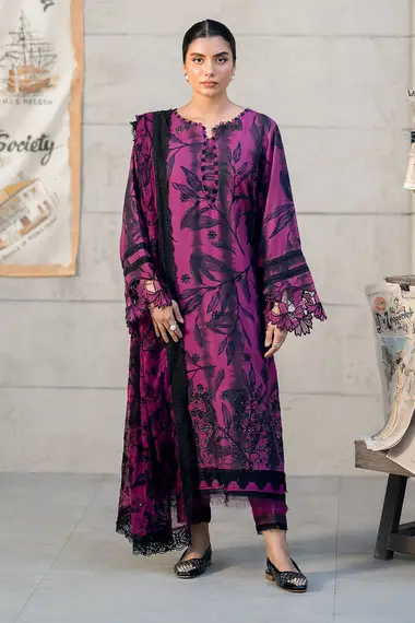 Embroidered And Printed Crepe Shirt Embroidered And Printed Chiffon Dupatta GL-23 by nureh, DeepPink