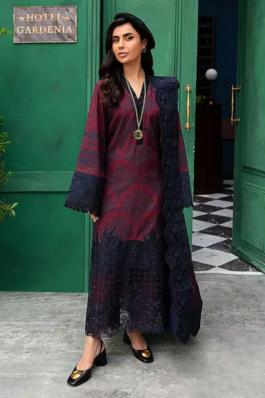 Embroidered Shirt And Chiffon Dupatta NSG-159 by nureh, Red