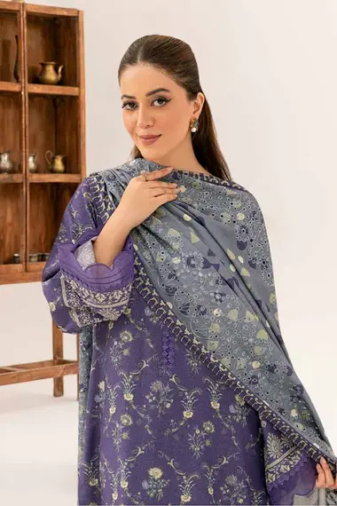 Printed Karandi Shirt Karandi Shirt Embroidered Chickenkari Dupatta AF-140 by riaz arts, MediumPurple